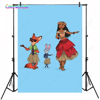 

Cartoon Characters Photography Background Fox Nick Rabbit Judy with Dancing Girl 5x7ft Blue Backdrops for Kids Birthday Party
