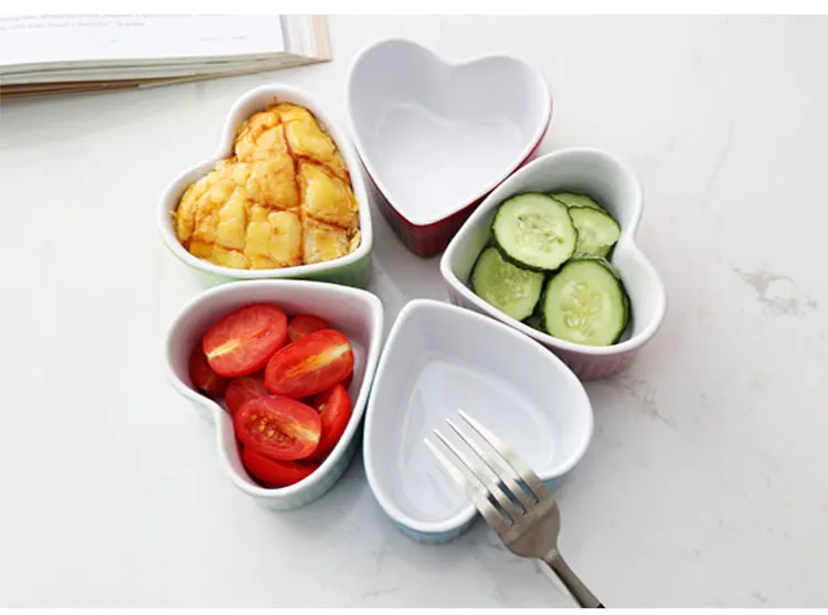 NIMITIME Ceramic 4 Color Heart Shape Pancake Pudding Small Baking Bowl Housewife Tableware