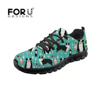 FORUDESIGNS 2018 ファッションオーストラリアンシェパードプリントスニーカーレディースレースアップ動物女性のためのフラットシューズ大人ウォーキングシューズ