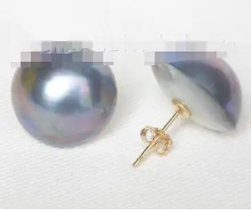 

AAA 16mm real blue purple South Sea Mabe Pearls Earrings 14Kgold post
