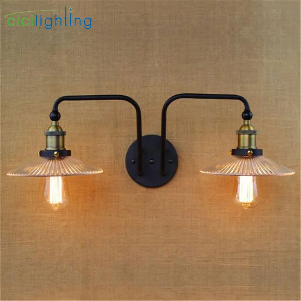 

Vintage glass wall light iron Retro wall lamp E27 110V 120V 220V 240V 2 heads swing arm wall lamp adjustable lampade da tavolo