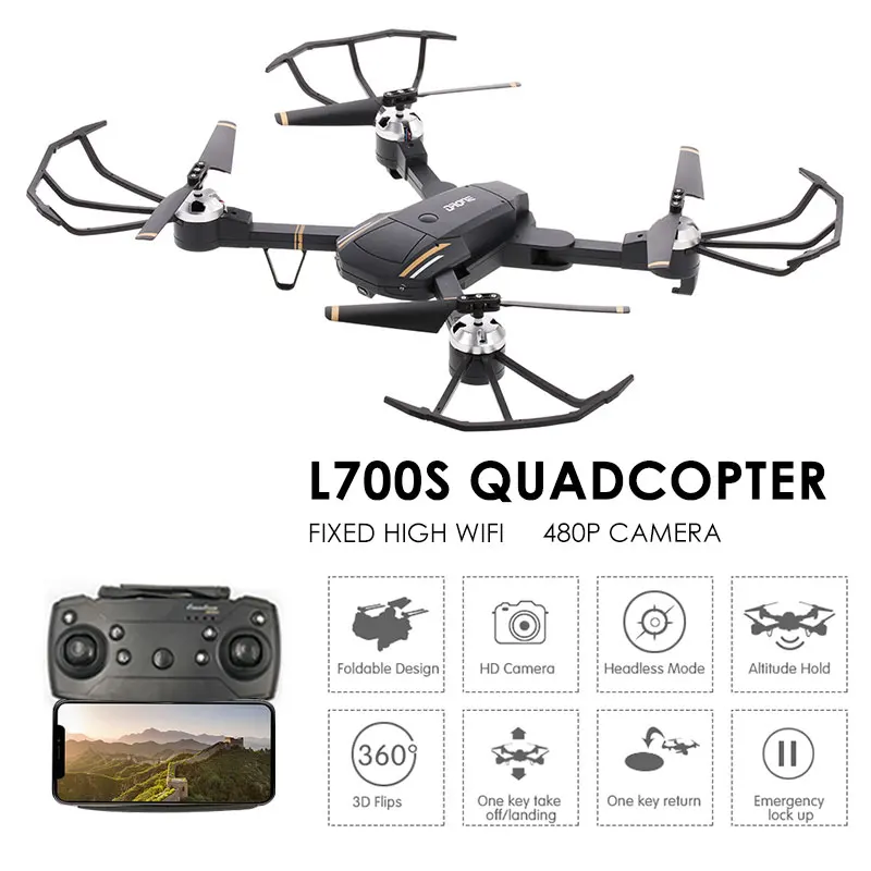 

L700S Foldable RC Helicopter Drone Foldable with 480P HD Camera Headless Mode Fixed Height APP Control Quadcopter