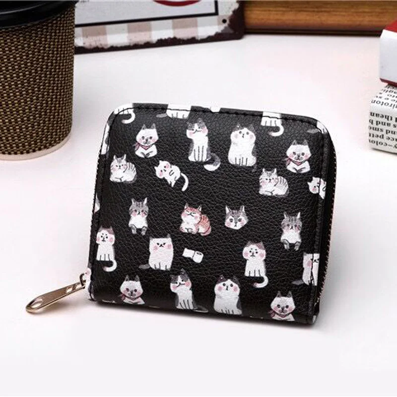 

Cute Cat Dot Animal Prints Short Mini Wallets Coin Pocket Sweet Fashion Girls Lady Purses Small Size Money Bags Free shipping