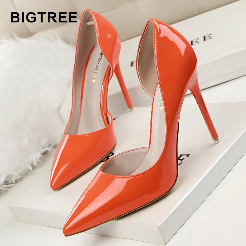 BIGTREE Women Pumps Patent Leather Shallow High Heels Women Shoes Pointed Toe High Heels Wedding Shoes 12 Colors