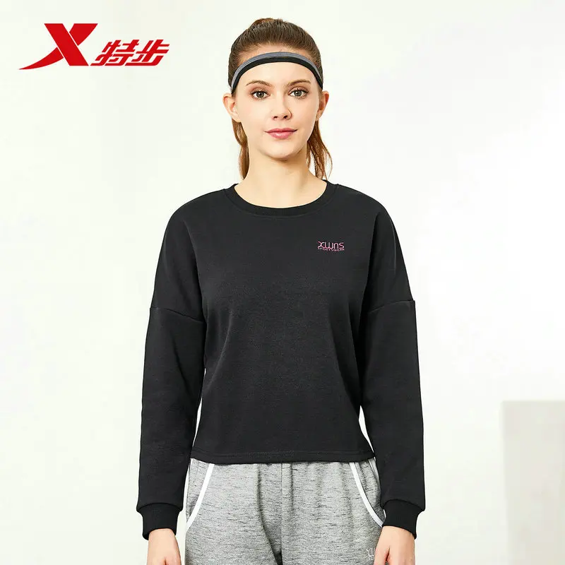 882128059106 XTEP Женские худи, свитеры для бега фитнес-толстовки тренировочная свободная спортивная одежда - Цвет: black