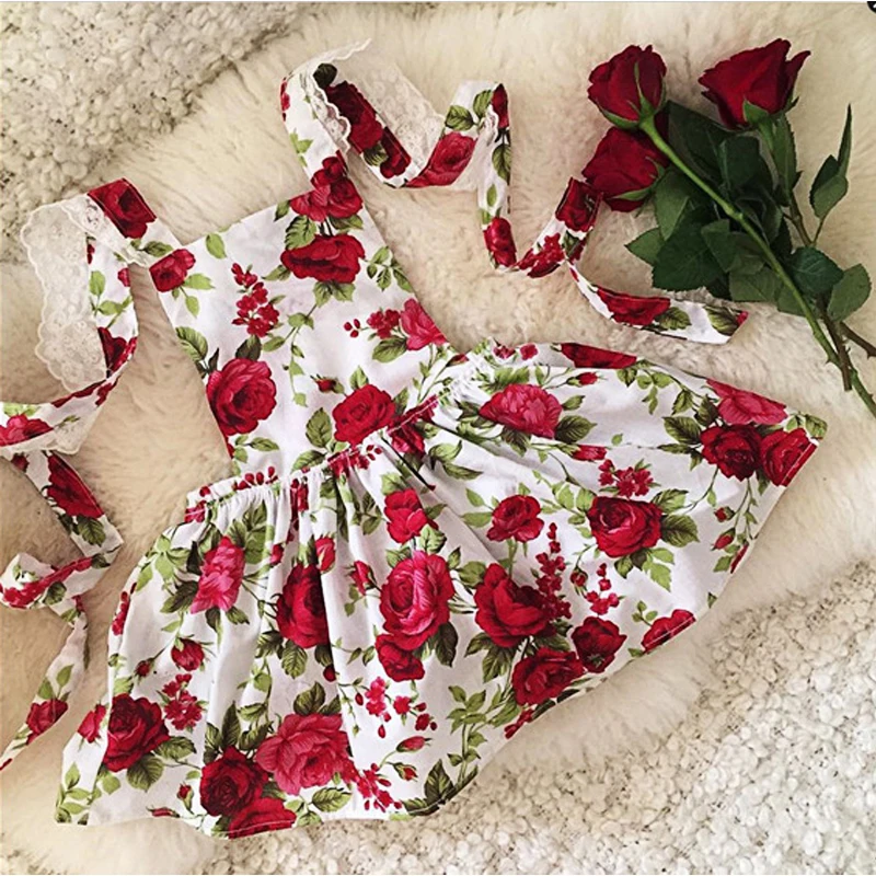 Летнее платье для девочек детское платье для отпуска детское винтажное платье vestidos с цветочным принтом и кружевной шнуровкой для детей от 1 до 6 лет