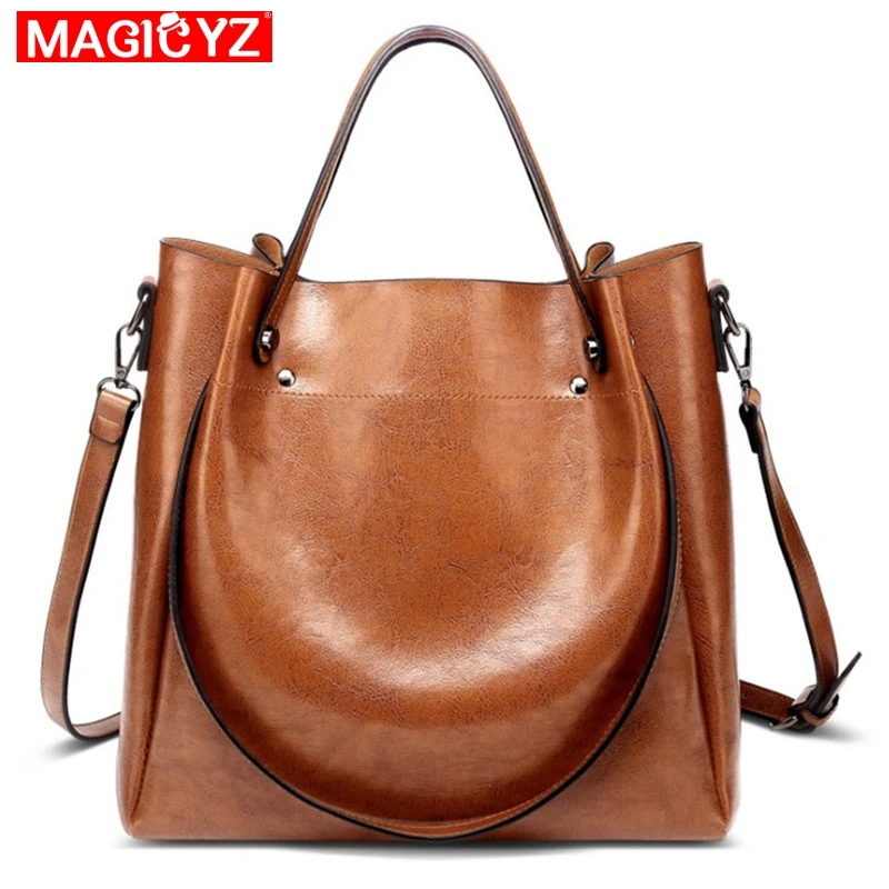 Koop MAGICYZ Mode luxe dames messenger bag grote capaciteit eenvoudige Kantoor Dame tas Olie wax vrouwen Lederen Handtassen