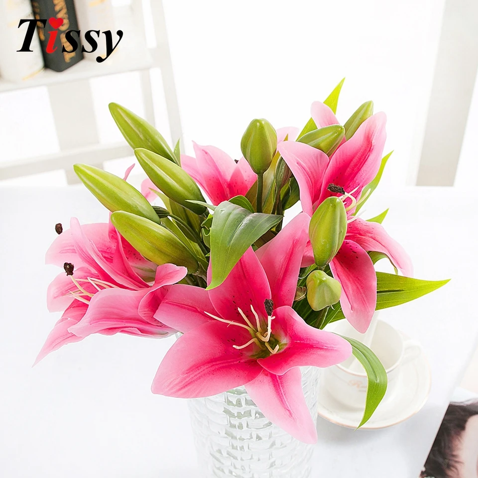 1bunch High Quality Artificial Lily Flowers Beautiful Bouquet For DIY Wedding Festival Home Table Garden Decorations Fake Flower 1bunch High Quality Artificial Lily Flowers Beautiful Bouquet For DIY Wedding Festival Home Table Garden Decorations Fake Flower