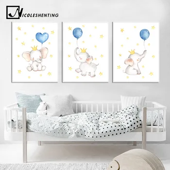 

Watercolor Elephant Canvas Painting Baby Nursery Wall Art Poster and Print Nordic Kids Decoration Picture Children Bedroom Decor