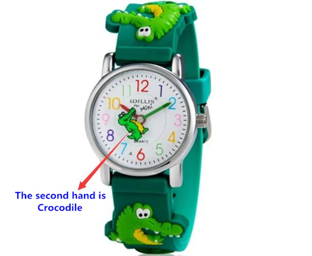 3D мультфильм Крокодил дизайн аналоговый ремешок для маленьких мальчиков девочек детские наручные часы, водонепроницаемые