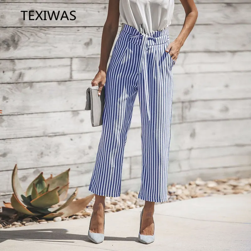 TEXIWAS Spring Pants Women Elegant Office Lady Frill Trim High Waist ...