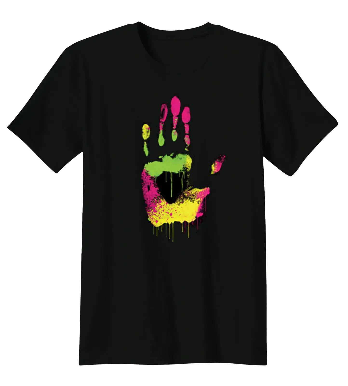 The Hand Colorful Paint Dripping Splatter Art T Shirt Tee Newest Men'S Fashion T Shirt Cotton T