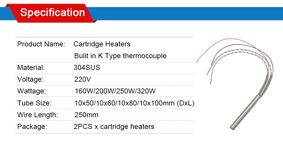 LJXH нагревательный элемент 220 в картриджные резисторы с термопарой типа K 200 Вт/250 Вт/320 Вт 304 Нержавеющая сталь 10 мм диаметр трубки
