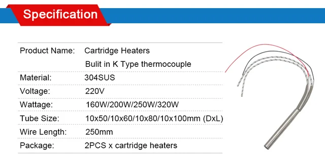 LJXH Heating Element 220V Cartridge Resistors with Type K