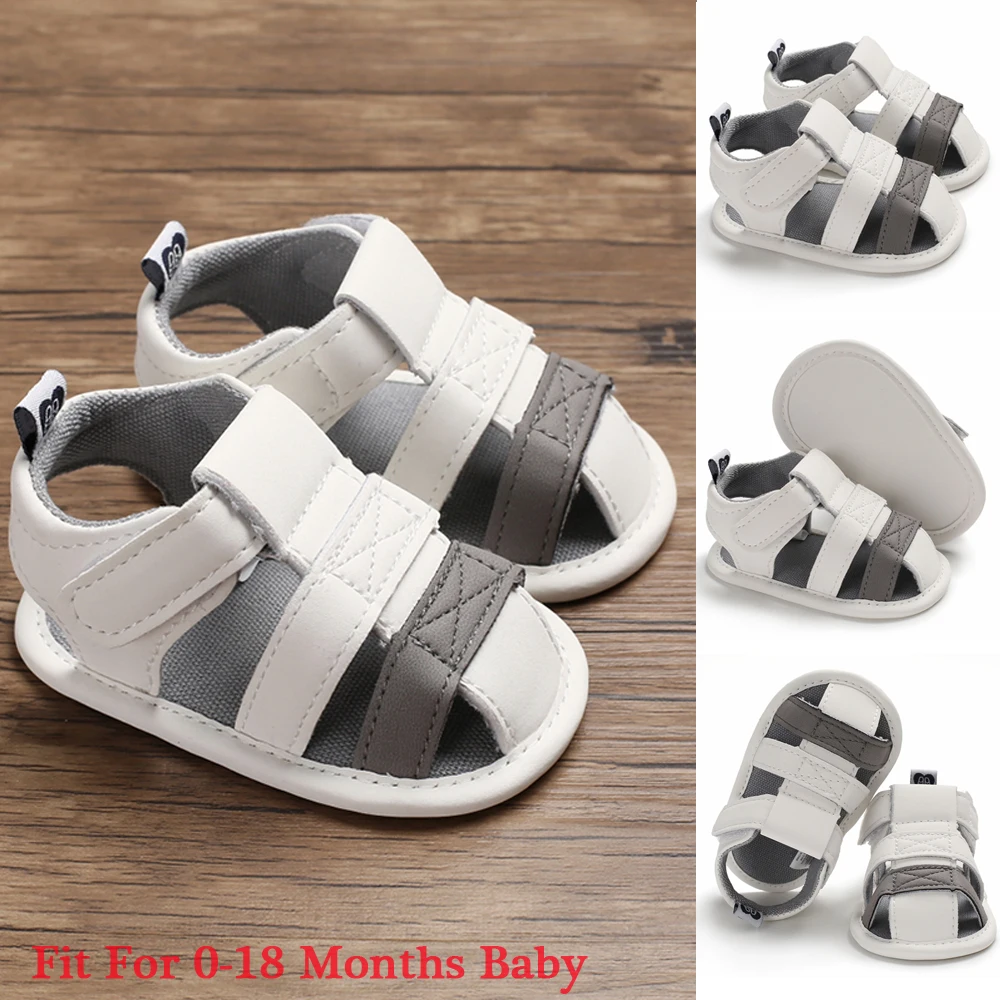 0-18 месяцев; обувь для мальчика; сезон весна-осень; цвет серый, белый; Лоскутная обувь для маленьких мальчиков на мягкой подошве; детские сандалии; Прямая поставка