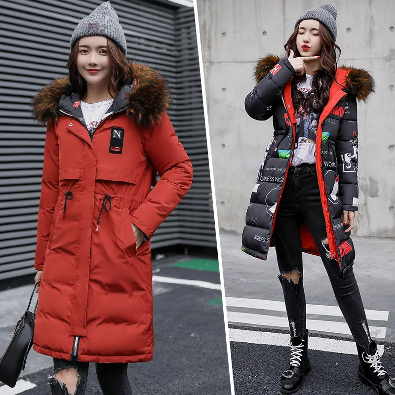 Deux marron Grand Version 2018 D'hiver De Fourrure Manteau Coton Longue Section marine face rouge La Noir gris Femmes Veste Hiver Bleu Coréenne Col 7Uxqgnqv