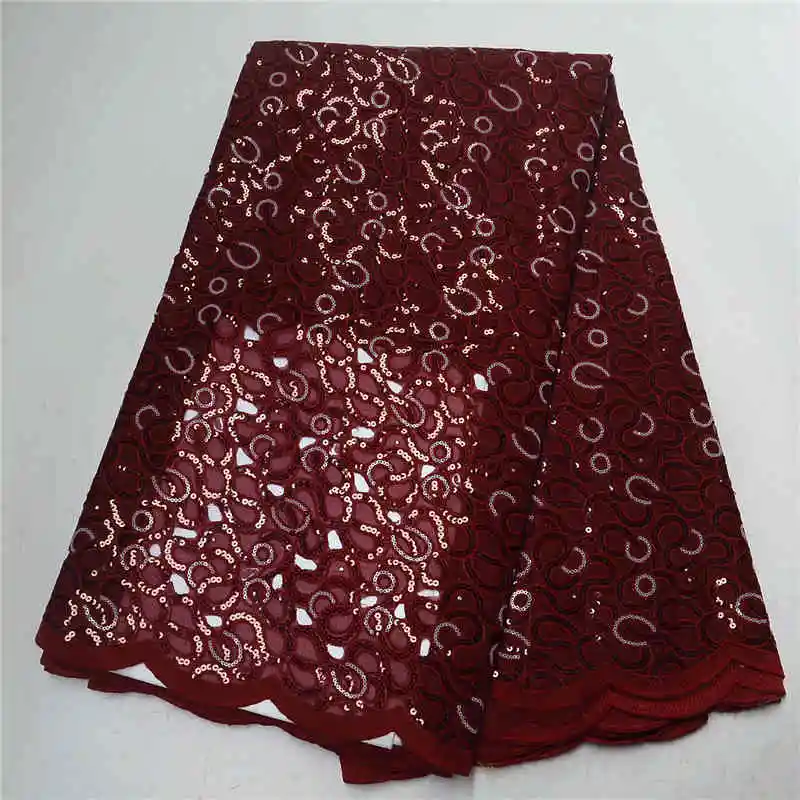 

2019 High grade Hnad cut design Wine Sequin Lace French Mesh Lace Organza Lace Fabric With Sequins For Party Dress PSA723-3