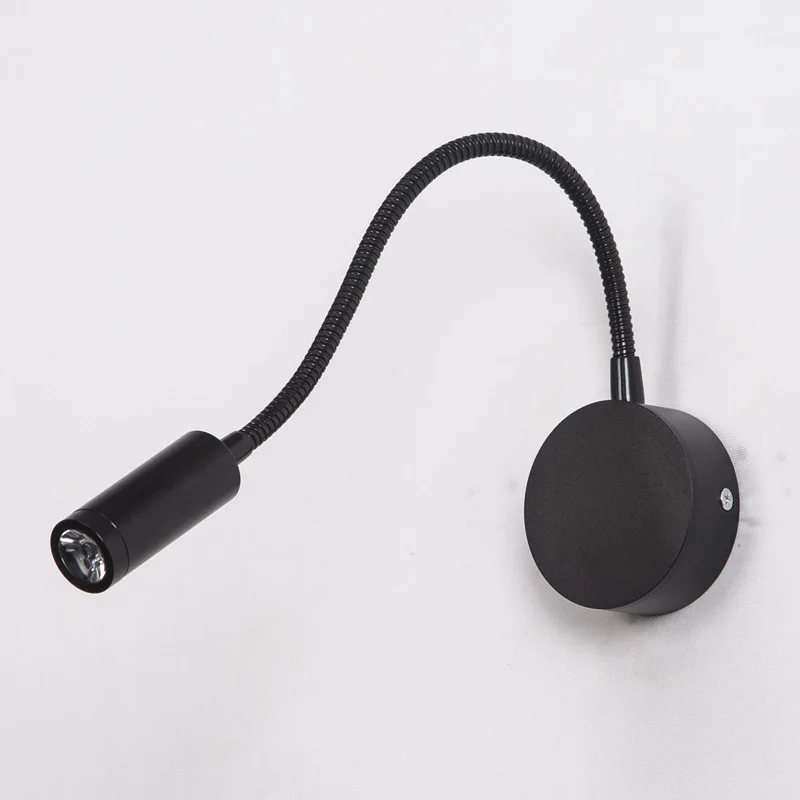[YGFEEL] 3 Вт светодиодный настенный светильник для детей, лампа для чтения, прикроватная лампа для спальни, AC90-260V, алюминиевый материал, регулируемая на 360 градусов - Цвет абажура: Black Without Switch