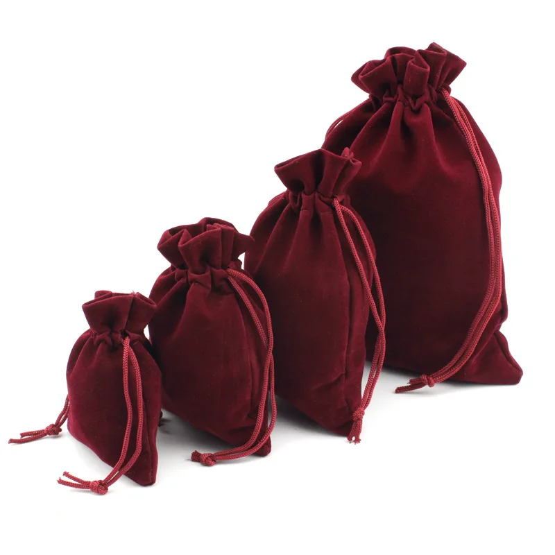 10pcs wine red velvet Pouch Wedding birthday party Jewelry Gift Bag 9*12cm