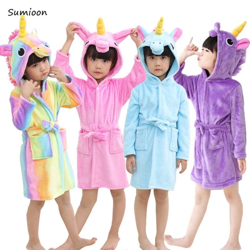 

Winter Kids Unicorn Robe For Girls Pajamas Animal Hooded Children Bathrobe Boys Sleepwear Kids Dressing Gown Baby NightGowns