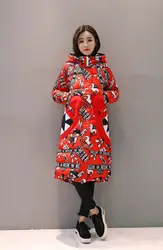 Модный принт Меховая куртка с капюшоном длинное пальто женские зимние теплые хлопковые парки с хлопковой подкладкой Новый бомбардировщик