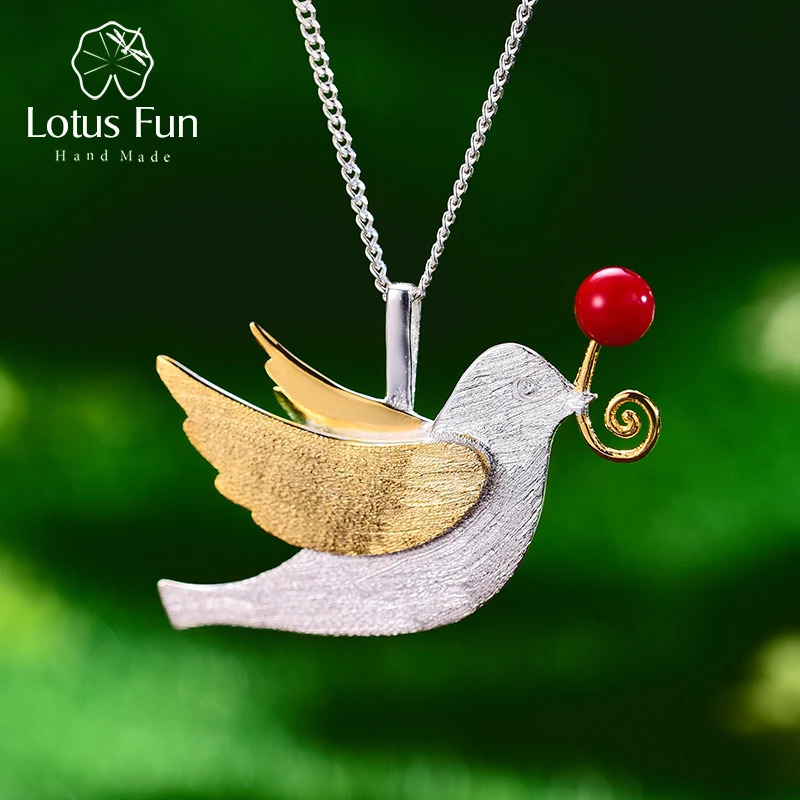 Lotus Fun Real 925 Sterling Silver Handmade Fine Jewelry Creative Flying Pigeon with Fruits Pendant without Necklace for Women|Подвески| |