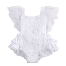 Tirred Cotton Bow Cute White Rompers Infant Baby Girl Clothes Lace Floral Ruffles Baby Girl Romper Cake Sunsuit Outfits 0-18M