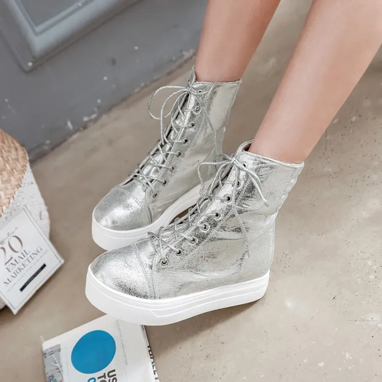 New Ladies Casual Lace Up Ankle Boots Fashion Gold Silver Black Women Sneakers 2018 Platform Shoes Woman Women's Winter Boots (5)