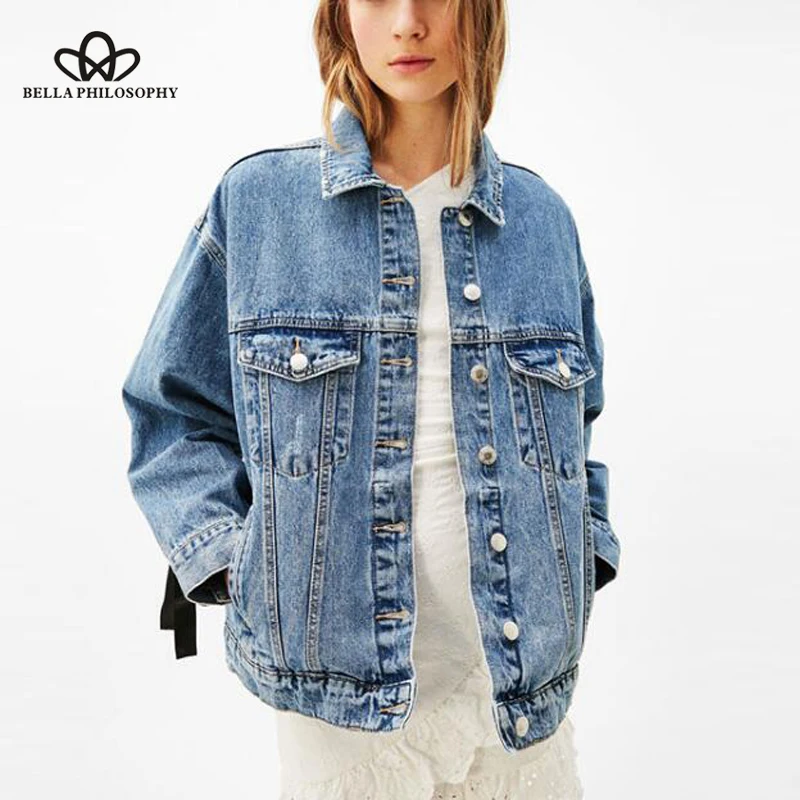 

Bella philosophy 2019 new women autumn straps long sleeve jacket female fashion Korea loose jeans jacket
