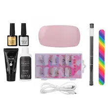 8Pcs Set Nail Art Tools Kit Nail Dryer Lamp Mini Extension Glue UV Gel and Poly Gel Nail Pen False Nail Tips and File Buffer