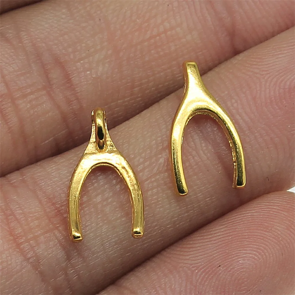 

40pcs/lot 15x8mm Wish Bone Charms Pendant For Jewelry Making Gold Color Alloy Charms