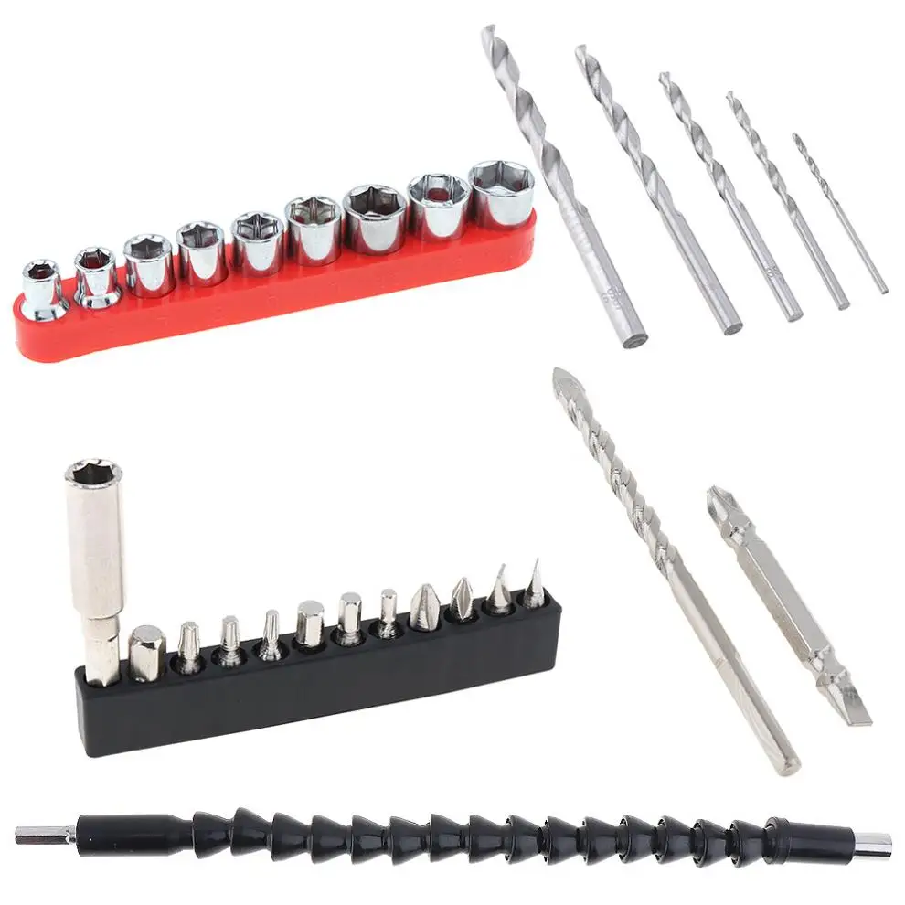 1set Electric Drill Accessories Power Tool Snake Drill Sleeve Screwdriver Head and HSS Twist Drill Sets new electronic drill 132mm hex screwdriver soft shafts power tool flexible shaft extension screwdriver drill bit holder link