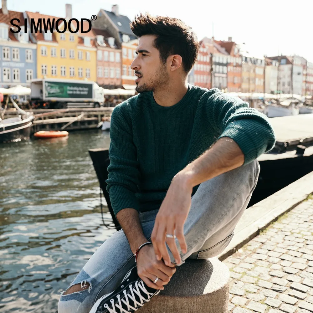 SIMWOOD New Brand Wool Sweater Men 2019 Spring Fashion Long Sleeve Knitted Pullover Men Cashmere Sweater High Quality 180369