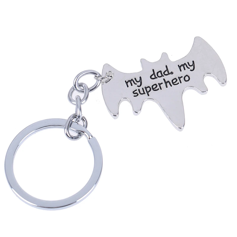 1Pc "My Dad My Superhero" Bat Shape Keychain Daddy Key Rings Gift For Dad Fathers Day,Father Key Chain Cars Bags Accessories