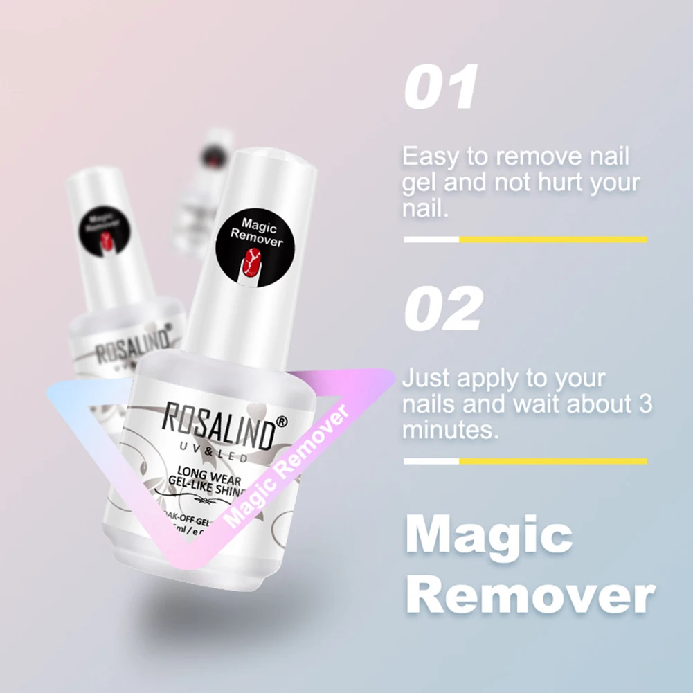 ROSALIND Nail Gel Polish Magic Remover For Manicure Fast Clean Within 2-3 MINS UV Gel Nail Polish Remove Base Top Coat Soak Off