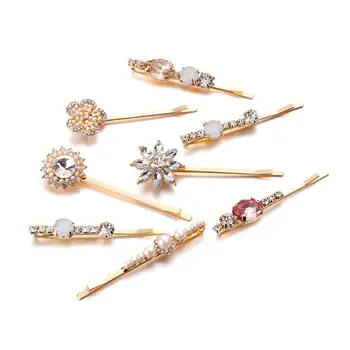 

4Pcs/Set European Vintage Alloy Imitation Pearl Rhinestone Hairpin Ladies Flower Sun Hair Clip Colored Jewelry Wedding Barrettes