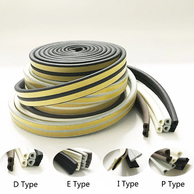 

E/D/P/I Type Doors Window Soundproof Seal Strip Self-Adhesive Foam Rubber Weatherstrip Windows Sealed Door Collision Strip 5m