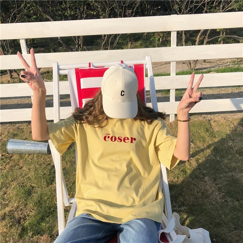 

Letter Printed Simple Fashion Casual Loose Basic Street Style Cotton All Match New Arrival 2019 Summer Spring Women T-shirt