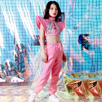 

Kids Dance Costumes Fashion Girls Jazz Costume Pink Hip Hop Performance Clothing Street Dance Stage Outfits Practice Wear DC1415
