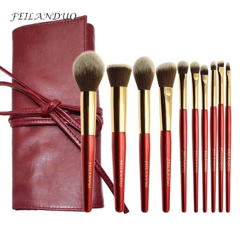 

FEILANDUO 10Pcs/lot Fashion Makeup High Quality Sets Tools With Brush Bag Eyebrow Makeup 2019 Concealer Brush Set With Brush Ba