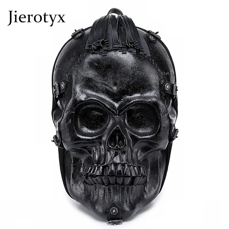 

JIEROTYX Men's 3D Skull PU Backpack Stylish Multi-function Travel Backpacks Skull Emboss Shoulder Bag Women Balck Gothic Style