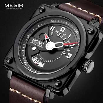 

Mens Watches Top Luxury Brand Waterproof Sport Wrist Watch Chronograph Quartz Military Genuine Leather Relogio Masculino