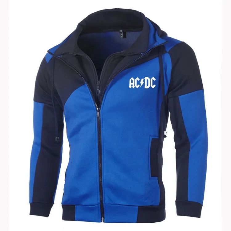 Модные Для мужчин новый ACDC часы Толстовка личность Цвет двойной молнии кардиган