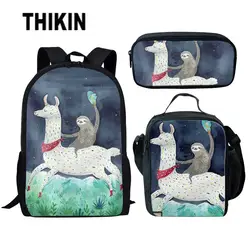 Школьный рюкзак THIKIN Sloth Ride Llama для детей, сумки для начальной школы для детей, 3 шт./компл., школьная сумка для девочек, милый рюкзак с животными