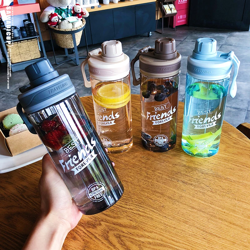 

Transparent Fresh Korean Version Water Cup Plastic Male and Female Students Scale with Handle Water Bottle Cute