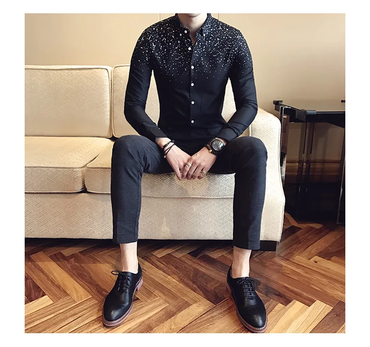 Новые летние Для мужчин рубашка с длинными рукавами Slim Fit моды простая печать социальных Бизнес Повседневное темпера Для мужчин t Trend рубашка человек