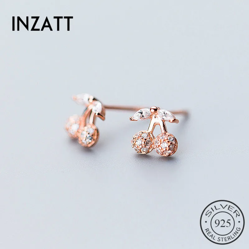 

INZATT Boho Real 925 Sterling Sliver Zircon Cherry Stud Earrings Crystal Fine Jewelry For Women Two Colors Elegant Accessories