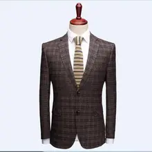 Новое поступление Костюмы куртка Осень коричневый решетки пиджак Для мужчин Блейзер Мода тонкий мужской костюмы Повседневное пиджаки Для мужчин M-5XL