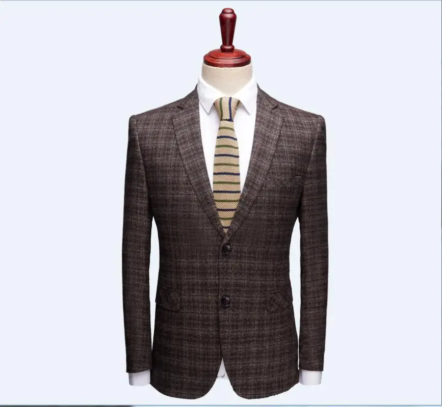 

2020 New Arrival Clothing Jacket Autumn Brown Lattice Suit Jacket Men Blazer Fashion Slim Male Suits Casual Blazers Men M-5XL