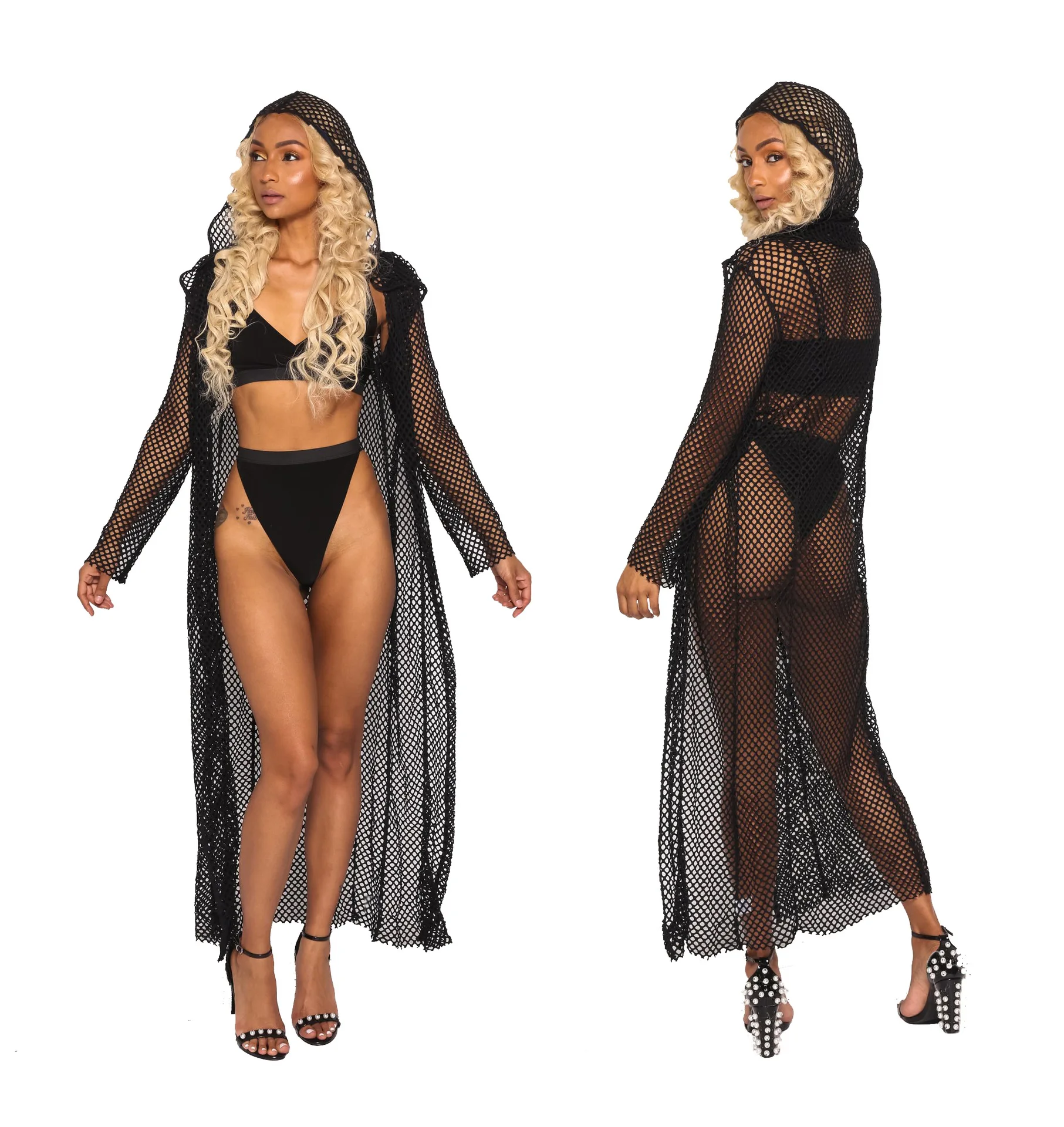 

Kaftan Beach Dress Tunic Robe Cardigan Saida De Lace Swim Cover Up Cape 2019 Big Outside Sexy Black Smock Patchwork Acetate